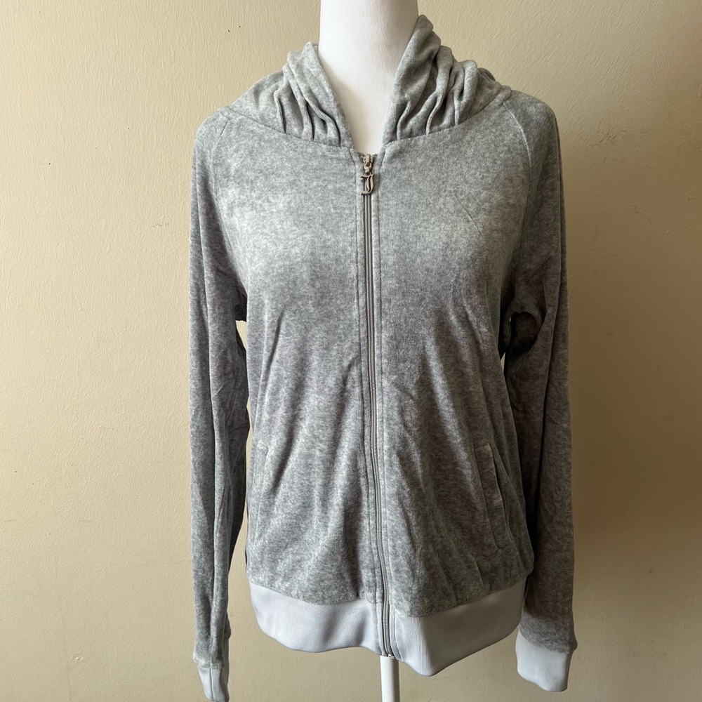 JUICY COUTURE Gray Cotton Polyester Blend Hooded Front Full Zip Jacket Size L